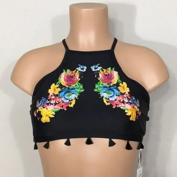 PILYQ tasseled embroidered bikini set. D-cup/M-bottom. NWT